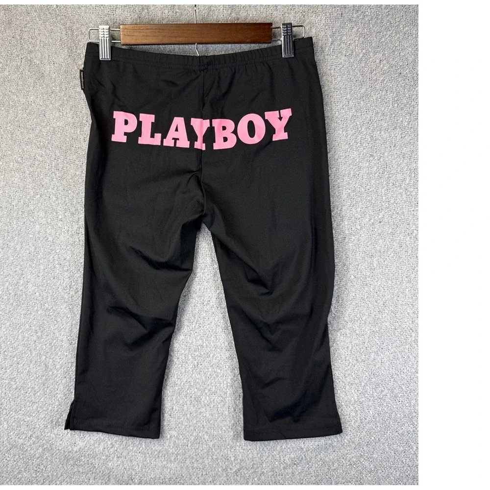 Playboy x Missguided Cropped Leggings Pink Bunny Logo Black Size M Sexy Athletic